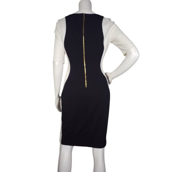 Ivanka Trump Womens Size 4 Side Pleat Sheath Dress Black White Sides Back Zip - Picture 4 of 6